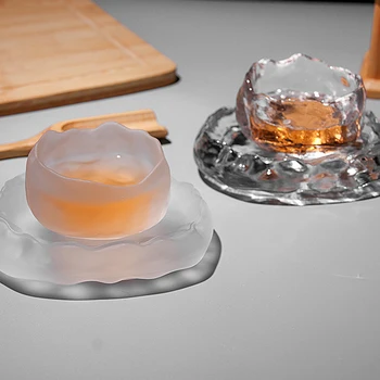 1 adet Japon Tarzı Cam Bardak Tadımı Şeffaf / Dondurulmuş çay fincanları Beyaz Şarap Bardağı Kung Fu Ana Çay Fincanı çay bardağı Ve Çay Mat 2 Tarzı