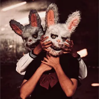 Cadılar bayramı Kanlı Tavşan Korku Giyinmek Maske Komut Öldürmek Korku Peluş Ayı Başlık Topu Parti Bar Hayvan Gösterisi Sahne