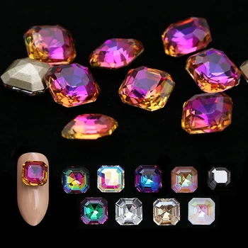 10 adet Kristal AB Rhinestones Tırnak Taşlar Alev Kare Cam 3D Elmas Taş Dekorasyon Glitter Manikür Aksesuarları Araçları