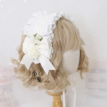 Orijinal Beyaz Lolita saç aksesuarları saç bandı Gelin Tatlı Dantel saç bandı saç tokası Yan Klip Headdress Çiçek Hap