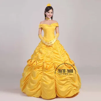 Ücretsiz Kargo Belle Altın Kostüm Kadınlar Için Parti Kız Uzun Cosplay Elbise Cos Custom Made