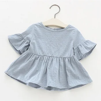 Bebek Çocuk Kız Retro Bluz Parlama Kollu sıfır yaka bluzlar Gömlek Parti Ruffles Bluzlar pamuklu üst giyim Yeni Yaz Sevimli Gevşek Yürümeye Başlayan 0-4Y