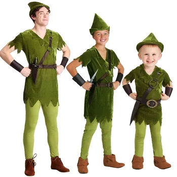 Cadılar bayramı Partisi Cosplay Peter Pan Kostüm Çocuk Çocuklar Karikatür Film Kostüm Yetişkin Erkek Kız Erkek Peter Pan Kostüm