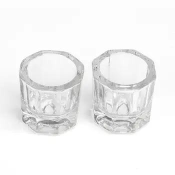 2 adet Mini Kristal Cam Çanak Sekizgen Kase Fincan Tırnak Sıvı Aracı Kristal Akrilik Bardak Ekipmanları Tırnak Kavanoz Sanat Sanat Karıştırma Po I6F0