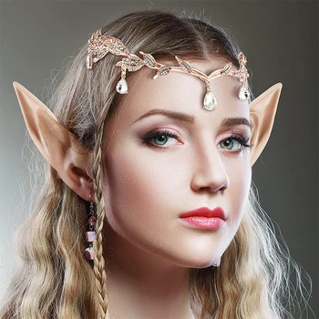 Rhinestone Yaprak Düğün taç Kadınlar için Cadılar Bayramı Peri Elf Kulaklar Moda Parti Masquerade Şapkalar Aksesuarları Bayan İçin