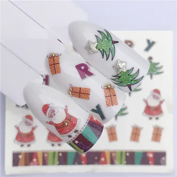 1 Sayfalık 3D Tırnak Çıkartmalar Noel Noel Baba Geyik Sarar Çıkartması Yapışkanlı İpucu Manikür Kaymak Charm Nail Art Dekorasyon