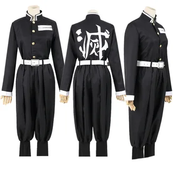 Anime iblis avcıları Kimetsu hiçbir Yaiba Cosplay Kostüm Üst Ceket Pantolon Siyah Takım Üniforma Unisex cadılar bayramı kıyafetleri