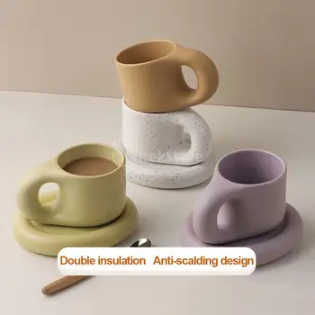 Kahve Kupaları Yağ Kolu Seyahat Kahve Kupa İskandinav El Yapımı Sanat Çay Kupa Mikrodalga Minimalist Kullanımlık kapaklı bardak Ev Odası Dekor
