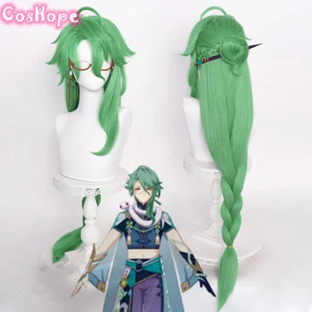 Genshin Darbe BaiZhu Cosplay Peruk Unisex 100cm Uzun Yeşil Peruk Cosplay Anime Cosplay Peruk İsıya Dayanıklı Sentetik Peruk Cadılar Bayramı