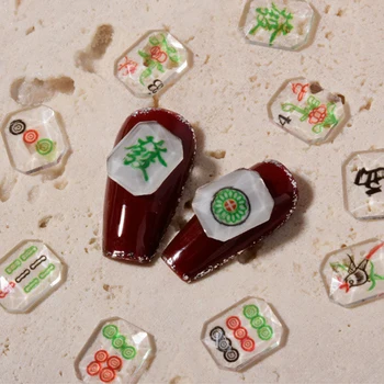 50 Adet / paket Narin Reçine Mahjong Tasarım Nail Art Süslemeleri Düz dipli Kristal Manikür Aksesuarları Toptan Dropshipping