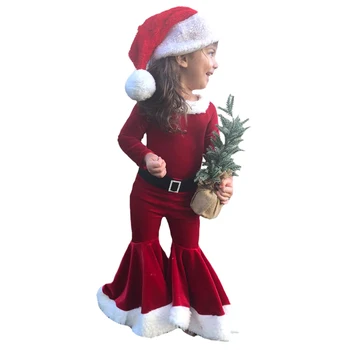 6M-12Y Çocuklar Noel Noel Baba Kıyafet Kırmızı Noel giyim setleri Kış Sıcak Kadife Üstleri + Pantolon + Şapka Bebek Erkek Kız Santa Kostüm