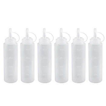 6 adet Şeffaf Plastik LDPE sıkılabilir şişe 8oz / 240ml Hardal Ketçap Dağıtıcı Tüp Mutfak Malzemeleri İçin