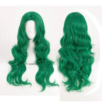 Kaioh Michiru Sailor Neptün peruk 65 cm uzun yeşil kıvırcık ısıya dayanıklı sentetik saç Cosplay peruk + peruk kap