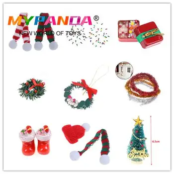 Noel ışıkları hediye kutusu modeli ile şeker çizmeler ağacı çelenk çam damla Noel baba şapka dekor Dollhouse minyatür aksesuarları