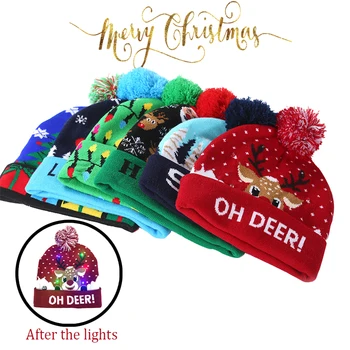 Yılbaşı hediyeleri çocuk yetişkin dekore Noel Led şapka kazak örme bere noel ışıkları örme şapka