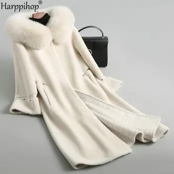 kadın kış sıcak Yün palto ile gerçek tilki kürk yaka ceket kadın mont ceket palto
