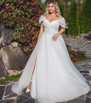 Artı Boyutu Organze düğün elbisesi Kapalı Omuz Kelebek Kollu Sapanlar Sevgiliye Yarık Bir Çizgi Gelin Elbise Kadınlar TÜM BOYUTLARI