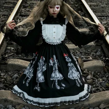 Japon Vintage Gotik Siyah Steampunk viktorya dönemi tarzı Lolita Elbise Kadınlar Yumuşak Kardeş Kayış Elbiseler Cosplay Kız Cadılar Bayramı Kostümleri