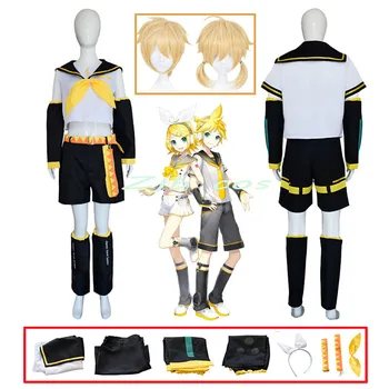 Anime cosplay kostüm Rin Len cosplay kostüm Cadılar Bayramı Partisi Üniforma Sarı Peruk Yılbaşı Hediyeleri Tops + Şort