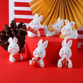 2023 Çin Yeni Yılı Süs Mini Tavşan Zodyak Süs Dekorasyon Reçine Kek Dekorasyon Tavşan Mikro Peyzaj Süsler