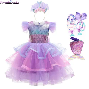 Denizkızı Ariel Prenses Kız Elbise Cosplay Kostümleri Çocuklar için Bebek Kız Mermaid Elbise Çocuk Doğum Günü Partisi Giyim Tutu Elbise