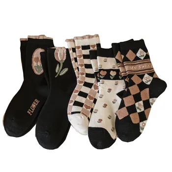 Uzun kalın yün çorap kadın moda sıcak tutmak sevimli baskı kış çorap soğuk direnci japon tarzı bacak ısıtıcıları Socken Calze