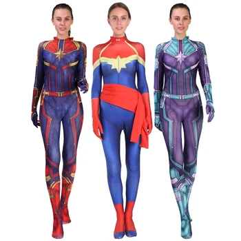 Film Versiyonu Kaptan Carol Dansçı Cosplay Kostüm Zentai Süper Kahraman Bodysuit Takım Tulumlar Kadın Kostümleri 3D Baskı
