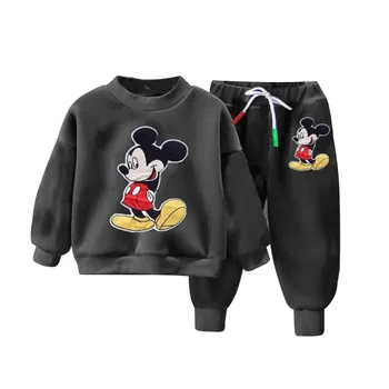 Erkek Giyim Takım Elbise Sonbahar Kış Kızların Çift taraflı Peluş rahat 2 ADET Mickey Mouse Karikatür Spor çocuk giyim