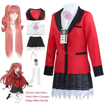 Anime Yumemite Yumemi Cosplay Kostüm Kompulsif Kumarbaz okul üniforması Yumemi Peruk Cadılar Bayramı Kadın parti giysileri