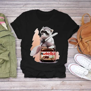 Kadınlar Yeni Nutella Rakun Ayı T Shirt Kadın Tees Üst Bayan kısa kollu tişört Üstleri Yaz Kadın Giyim Kadın