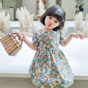 Yaz Kız Elbise Rahat Pastoral Tarzı Çiçek Sevimli Elbise Bebek Çocuk Çocuk Giyim Kız İçin