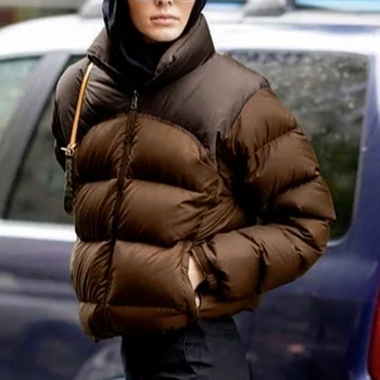 Kış ve Sonbahar kadın Kabarcık portmanto Yaka Kontrast Dikiş İnce Zayıflama Kısa Kalın Aşağı Ceket Mujer Parkas