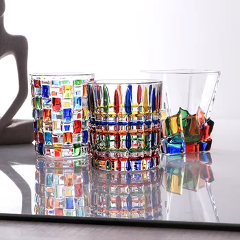 2022 Yaratıcı El Boyalı viski bardağı Şerit Dokuma Cam Su Bardağı meyve suyu fincanı Kristal Bira Bardağı İtalyan Tarzı şarap bardağı