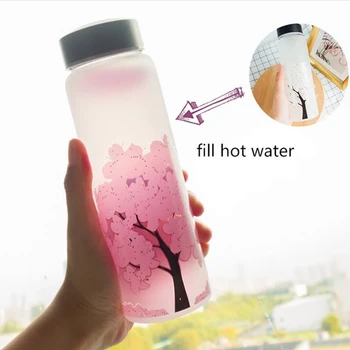1000ML Kawaii Renk Değiştiren Sakura Şişe Sevimli Su Şişesi Koruyucu Çanta İle Kız Öğrenci İçin Moda Spor içme suyu şişesi