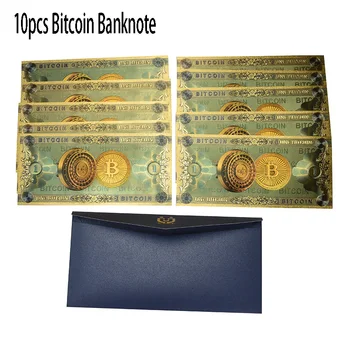 10 adet 24K altın Folyo Bir BitCoin Banknot BTC Bit Sikke renkli Kart hatıra hediye için