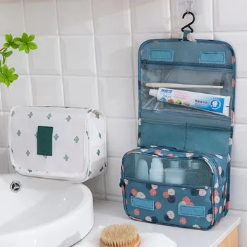 Katlanabilir kozmetik çantası su geçirmez kadın seyahat makyaj çantaları tuvalet organizatör asılı kuru ıslak ayırma taşınabilir saklama çantası
