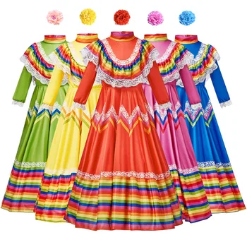 Kız Flamenko dans kostümü Meksika İspanyolca Latin Salon Dans Cosplay Karnaval Cadılar Bayramı Fantezi parti elbisesi