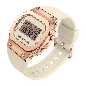 Sanda Kadın Elektronik Dijital Spor Kol Saati Moda Yeni Kadın Kronometre Su Geçirmez Şok Saatler Kız Gül Altın hediyelik saat