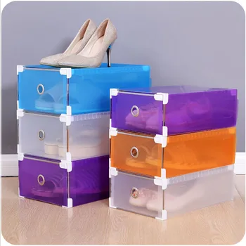 Ayakkabı Kutusu Dolap Depolama Organizatör Şeffaf Plastik İstiflenebilir Ayakkabı Kutuları Saklama Kabı Ofis Katlanabilir Şeffaf Çekmece