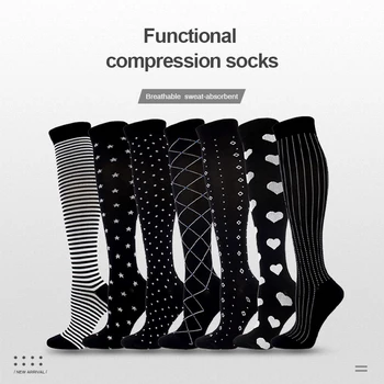 Kompresyon Çorapları Unisex Siyah Serisi Nokta Çizgili Yıldız Kare Şekilli Elastik Açık Varisli Damarları Önlemek Yorgunluğu Azaltmak