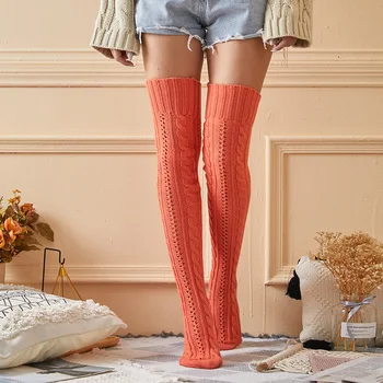 Everkaki Sonbahar ve kış örme jakarlı çorap diz üzerinde çorap kat çorap kazık kazık çorap kadın