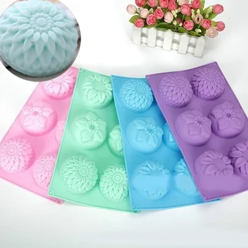 Silikon Kek Kalıp El Yapımı Sabun Kalıp 6 Kafesler 3 Farklı Çiçek Pasta Bakeware DIY Kalıpları