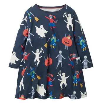 Etek Uzun Kollu Kız Halloween Kabak Elbise Yuvarlak Boyun Rahat Çocuk Elbiseler 2-7years AOSTA BETTY Sonbahar Kış 