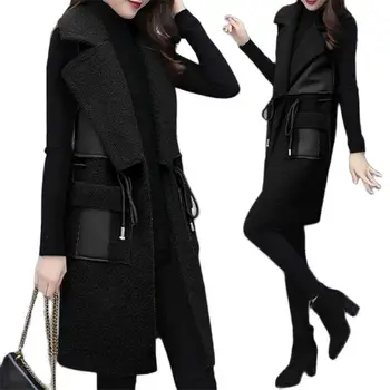 2021 Sonbahar Yeni Tek Parça Kürk lambswool Yelek Kadın Orta uzunlukta Moda Kore Kolsuz Kadın Yelek Ceket Ceket Artı Boyutu 5XLD
