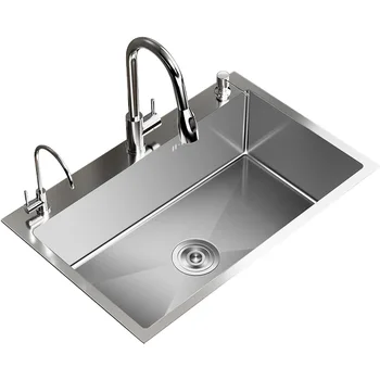 SUS304 paslanmaz çelik mutfak lavabosu Gümüş sayaç Lavabo Gömülü Veya tezgah Altı Çok Boyutlu Tek Lavabo Havzası Aksesuarları