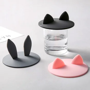 1 ADET Sevimli Lovley Kupa Bardak Kapağı Silikon Anti-toz Sızdırmaz Kahve Süt Su Kapağı Kedi Tavşan Kulaklar Kap Hava Geçirmez Mühürlü Fincan Kapağı