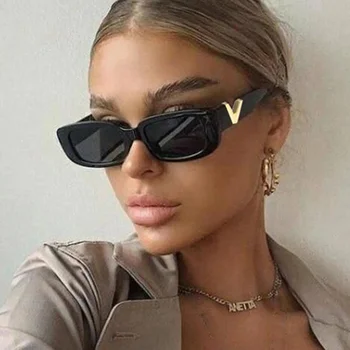 Marka Tasarımcısı Dikdörtgen Güneş Gözlüğü Kadın Moda Küçük Kare Çerçeve güneş gözlüğü Kadın Vintage Lüks Ayna Gafas De Sol