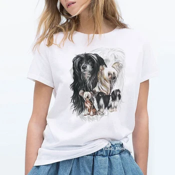 Vintage Çin Tepeli Köpek baskılı t shirt kadın köpek sevgilisi arkadaşlar doğum günü hediyesi tshirt yaz 2022 kadın giysileri t-shirt