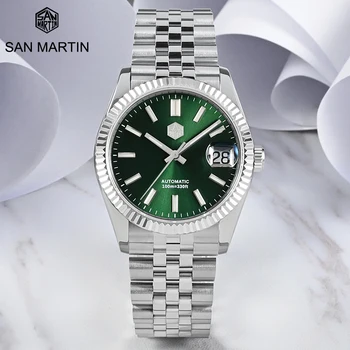 San Martin Yeni SW200 İş Lüks Saatler Safir Kristal Oyma Çerçeve Otomatik Mekanik İzle Klasik 100M erkek Saat