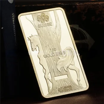 999 Altın İsviçre Zodyak At Yıl Çin Halk Ejderha Totem hatıra parası Kare Altın kaplama Altın Bar Paraları Koleksiyon